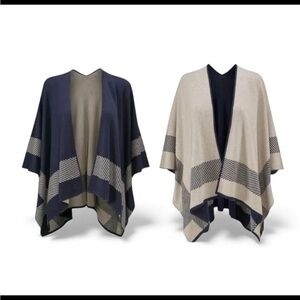 Cabi reversible sweater wrap pinch open cardigan M/L navy blue tan